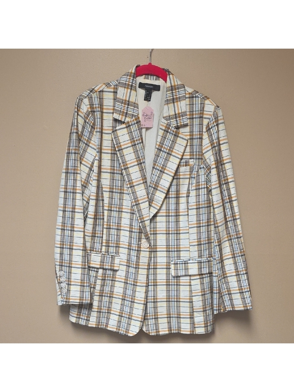 Forever 21 Beige and Brown Plaid Blazer